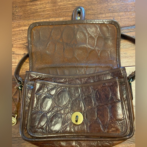 VTG RARE Dooney & Bourke Crossbody Bag Brown Leather Alligator Croc Embossed USA - Picture 9 of 16